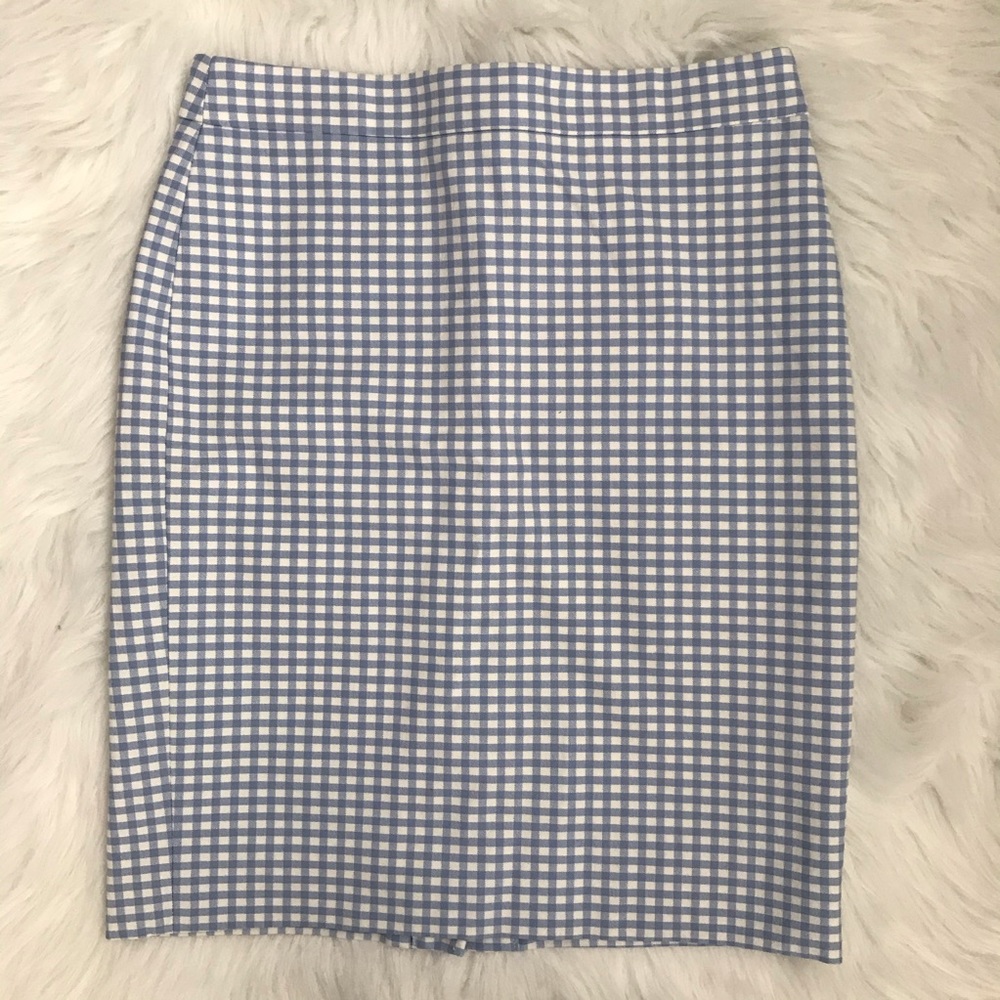 J. Crew Women’s Pencil Skirt Gingham 4P Blue White